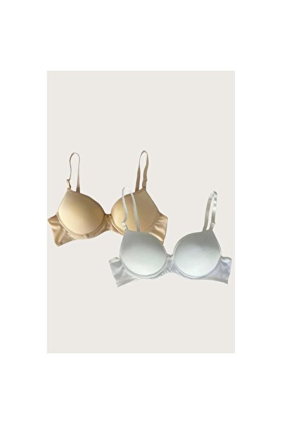MİRALİVE Skin-White 2-Pack Micro Fabric Hollow Underwire Casual Unpadded Bra