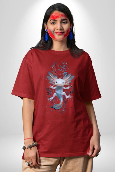 Angemiel Water Fairy Underwater Monster Design Red Oversize Women's Men's Front Printed T-Shirt