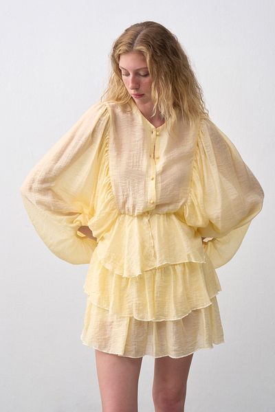 mathilda store Women's Yellow Chiffon Shirt Skirt Suit