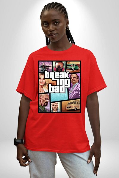 Angemiel Breaking Bad Character Gta Style Red Oversize Women's Men's Front Printed T-Shirt