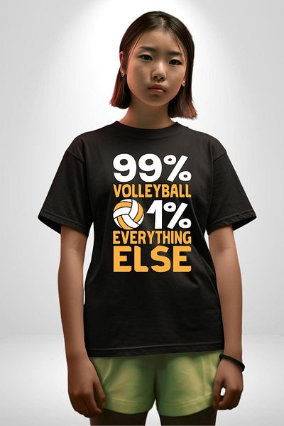 Angemiel Volleyball Love - 99% Volleyball, 1% Everything Written Black Oversize Women's Men's Front Printed T-Shirt