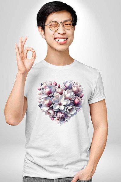 Angemiel تي شيرت مطبوع من الأمام للرجال والنساء من Magnolia Love Magnolia Flower باللون الأبيض مقاس كبير