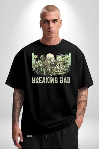 Angemiel Breaking Bad Style Chemistry and Crime Story Black Oversize Women Men Front Printed T-Shirt