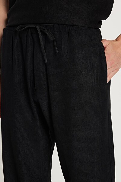 Tudors Men's Oversize Wide Cut Elastic Waist Lace-Up Crew Neck Black Tracksuit Set