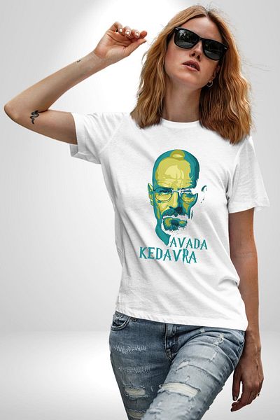 Angemiel تي شيرت مطبوع من الأمام للرجال والنساء باللون الأبيض من Chemical Spell Breaking Bad Avada Kedavra