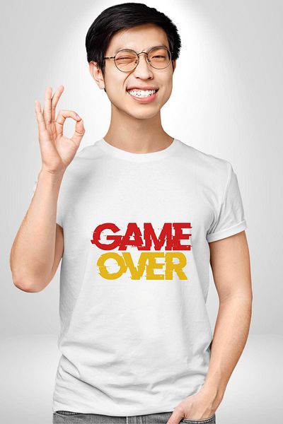 Angemiel تي شيرت مطبوع عليه Game Over للعشاق من النساء والرجال ذو تصميم أبيض كبير الحجم مطبوع من الأمام