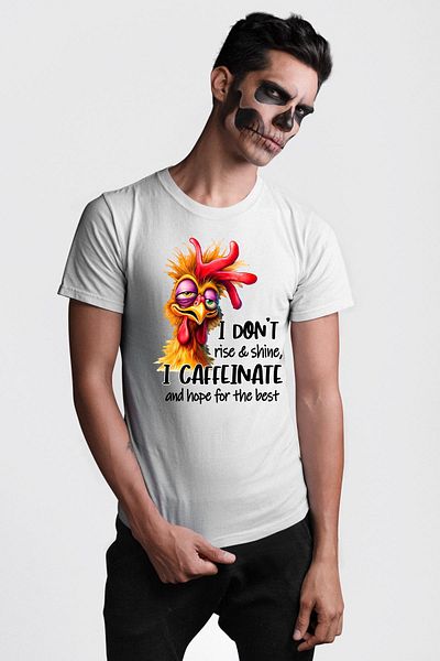 Angemiel تي شيرت مطبوع عليه I'm Not Coffee I'm Caffeine Funny Chicken White كبير الحجم للنساء والرجال