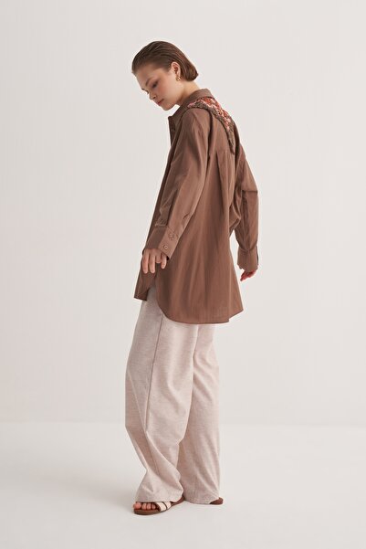 EBU Prive Γυναικείο πουκάμισο από οργανικό βαμβάκι oversized ρόμπες καφέ