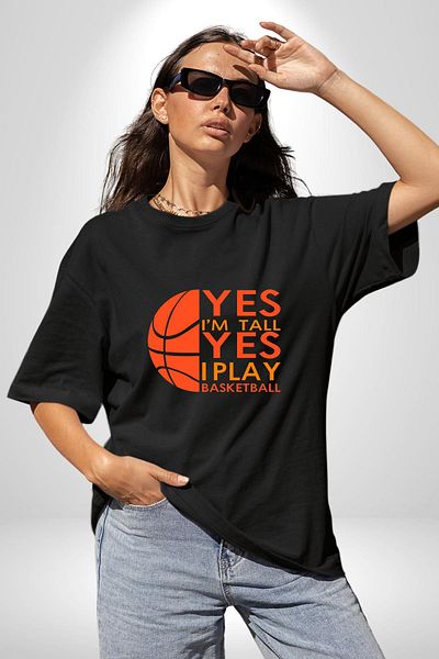 Angemiel Black Oversize Women's Men's Front Printed T-Shirt Special for Basketball Lovers
