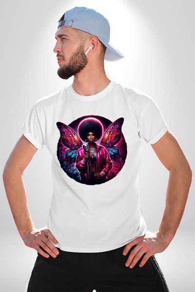 Angemiel Pink Shiny Wings White Oversize Women's Men's Front Printed T-Shirt