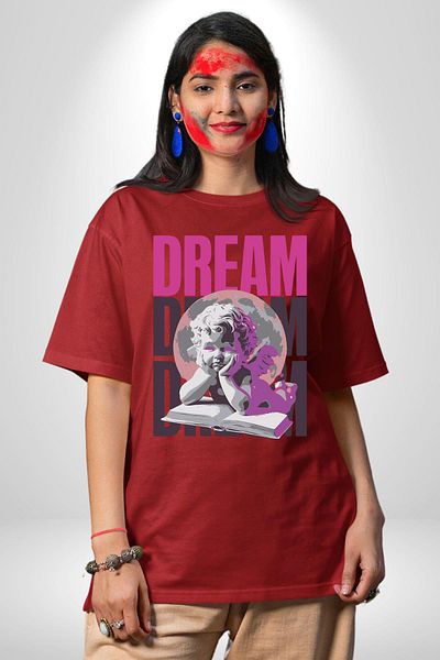 Angemiel Angels' Dream Angel and Dream Red Oversize Women's Men's Front Printed T-Shirt
