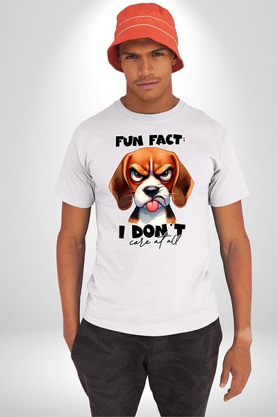 Angemiel I Don'T Care Written Thoughtful Beagle Dog White Oversize Women's Men's Front Printed T-Shirt