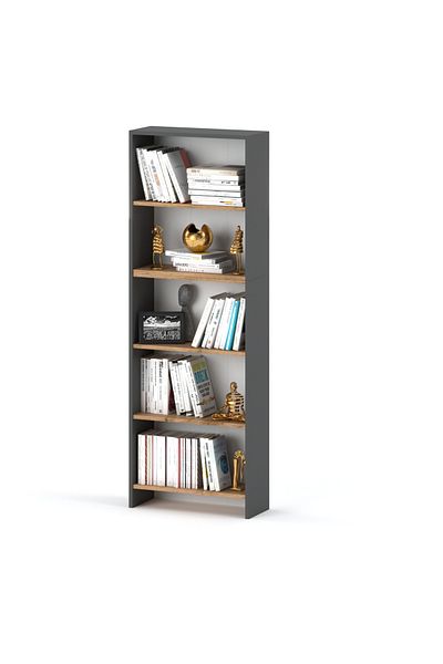 Meble Regał Na Książki Biurowy Szary Dąb Wotan 60CM 5 Półek Regał Na Zabawki Loft