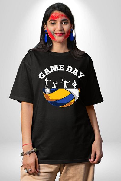Angemiel Game Day Volleyball Ball Black Oversize Women's Men's Pre-Printed T-Shirt