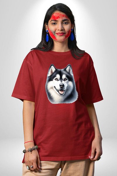 Angemiel Strong Siberian Husky Dog Large Breed Red Oversize Women Men Front Printed T-Shirt