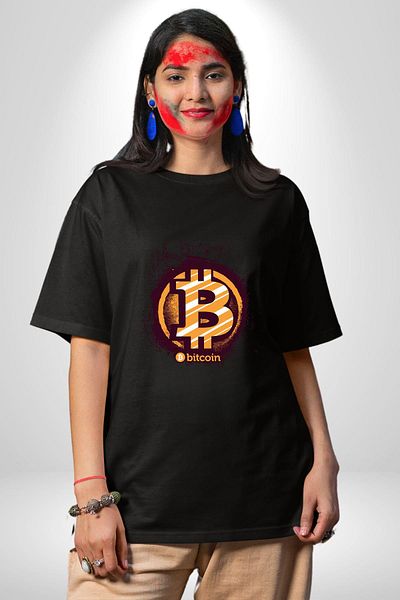 Angemiel Digital Revolution Rise of Bitcoin Crypto Coin Black Oversize Women Men Front Printed T-Shirt