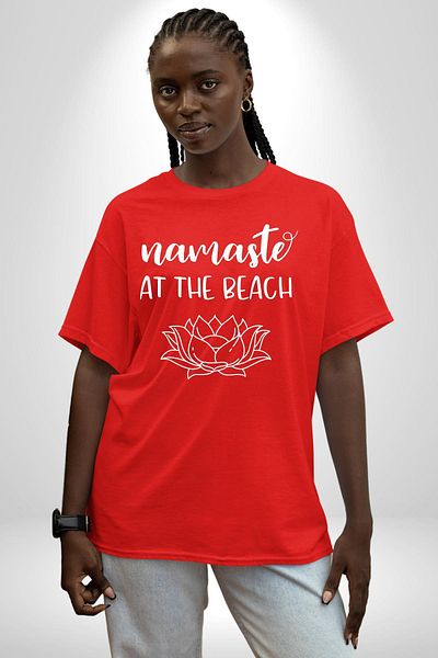 Angemiel Namaste Red Oversize Women's Men's Front Printed T-Shirt Special for Beach Yoga Enthusiasts