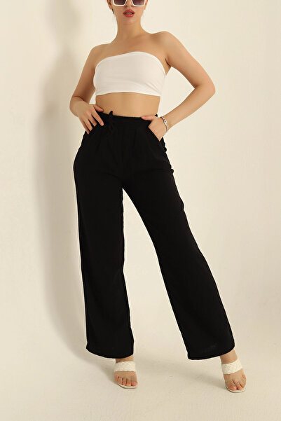 Esma Style Kadın Beli Lastikli Müslin Keten Palazzo Pantolon