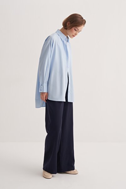 EBU Prive Cămașă Poplin supradimensionat pentru femei, albastră