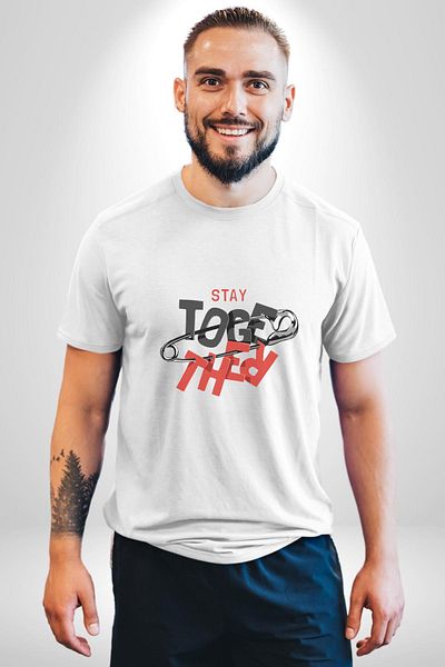 Angemiel تي شيرت Stay Together الإبداعي والنشط للشارع باللون الأبيض كبير الحجم للنساء والرجال مطبوع من الأمام