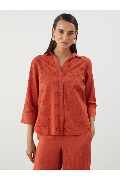 LC Waikiki Orange Openwork Brode Women's Shirt