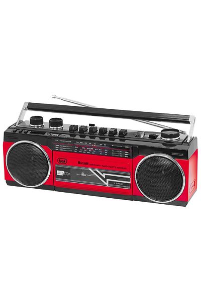 Trevi Vintage Boombox Radio Cassette Recorder with Cassette Recording from USB/SD or Bluetooth Red