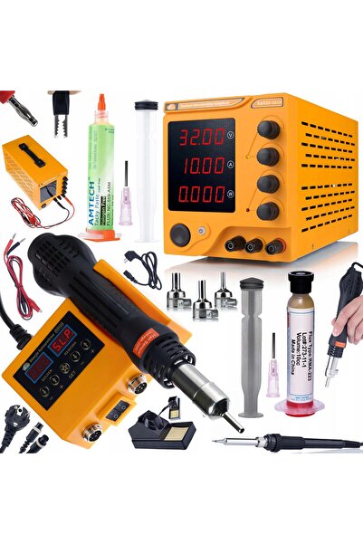 Rosfix Sursă de alimentare de laborator AmpRush RARES-3210 32V 10A + stație de lipit cu aer cald 2 în 1 Orange Husky OH660