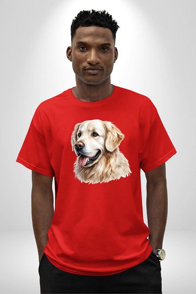 Angemiel Cute Golden Retriever Dog Friendly Red Oversize Women's Men's Front Printed T-Shirt