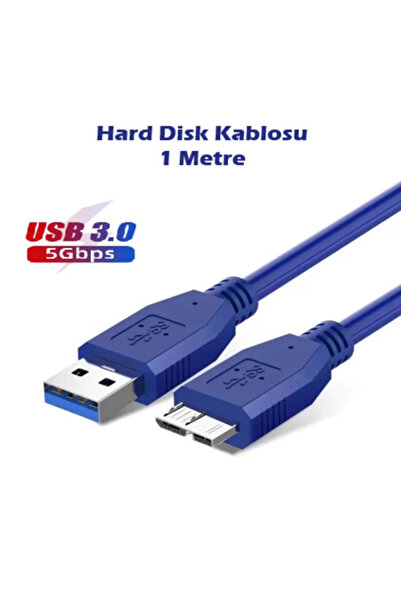 Vwin USB 3.0 Taşınabilir HDD Harddisk Hard Disk Kablosu / 1 Mt Mavi / Micro USB -B / Hızlı Veri Aktarımı