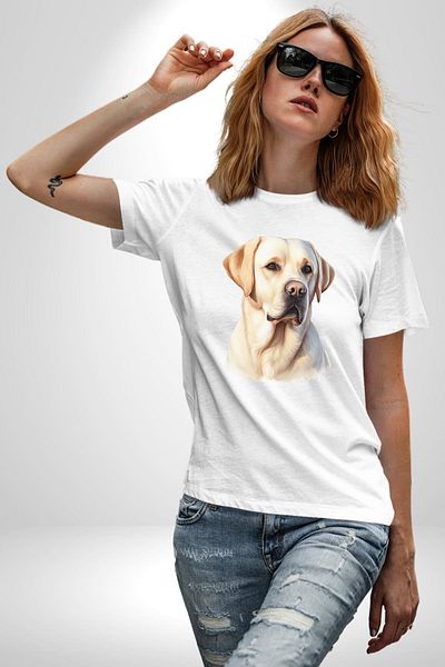 Angemiel تي شيرت مطبوع من الأمام للنساء والرجال من Faithful Friend Labrador Retriever Love Dog Friendly باللون الأبيض مقاس كبير