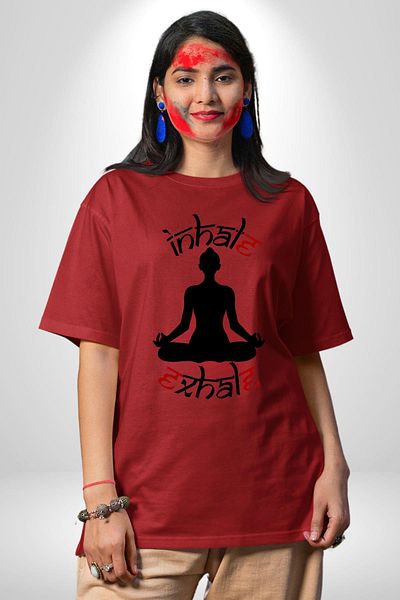 Angemiel Minimalist Red Oversize Women's Men's Front Printed T-Shirt with Meditation and Yoga Written