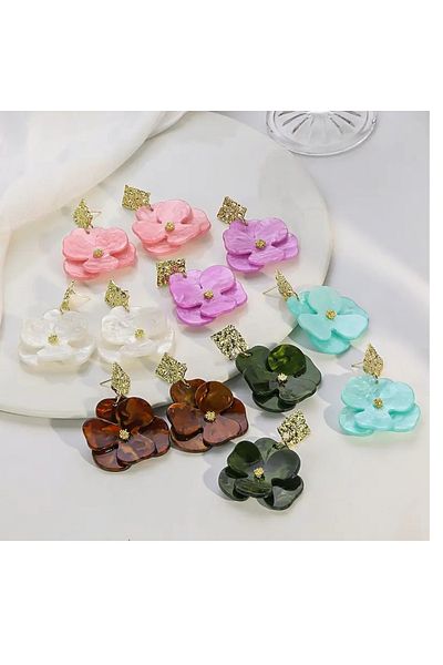 mos&more French Style Gold Pink Steel Stud Earrings