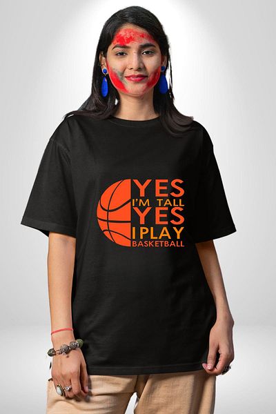 Angemiel Black Oversize Women's Men's Front Printed T-Shirt Special for Basketball Lovers
