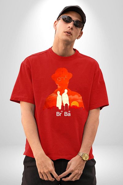 Angemiel تي شيرت Walter White Br Ba Silhouette أحمر كبير الحجم للنساء والرجال مطبوع من الأمام