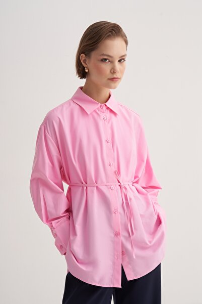 EBU Prive Women's Poplin Oversize Robe Shirt Light Pink