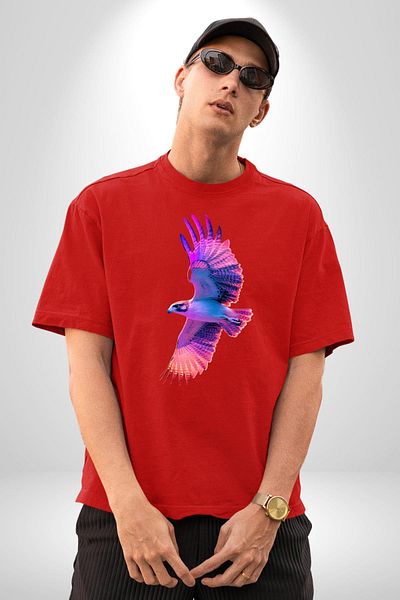 Angemiel Purple-Pink Eagle Red Oversize Women's Men's Front Printed T-Shirt