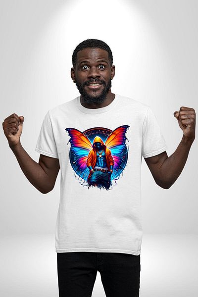 Angemiel Butterfly Winged Modern Young Design White Oversize Women's Men's Front Printed T-Shirt