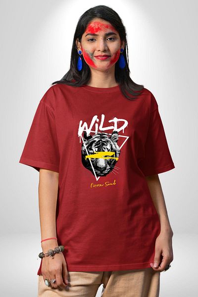 Angemiel Wild Spirit Printed Strong and Creative Design Red Oversize Women's Men's Front Printed T-Shirt