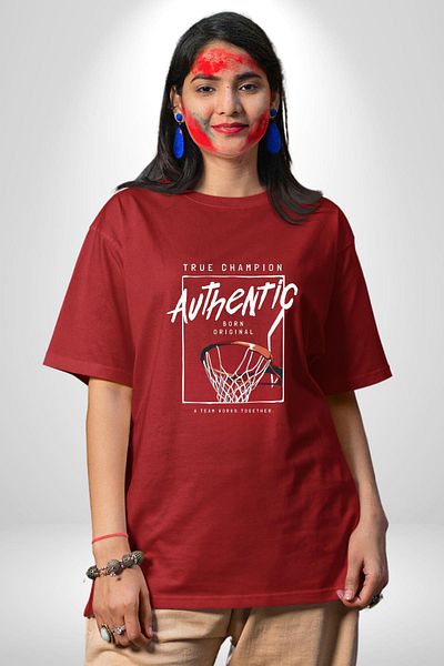 Angemiel Real Champion Basketball Sports and Motivation Red Oversize Women's Men's Front Printed T-Shirt