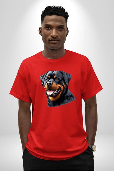 Angemiel Brave Rottweiler Loyal Strong Dog Love Red Oversize Women Men Front Printed T-Shirt