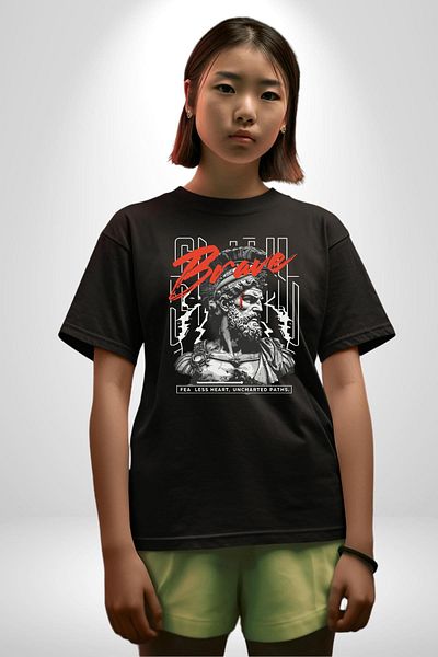 Angemiel Brave Heart Glory and Courage Braveheart Black Oversize Women's Men's Front Printed T-Shirt