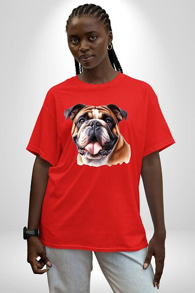 Angemiel Legendary Bulldog Dog Friendly Red Oversize Women's Men's Front Printed T-Shirt