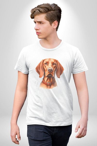 Angemiel تي شيرت Vizsla Energetic Hunting Dog Design أبيض كبير الحجم للنساء والرجال مطبوع من الأمام