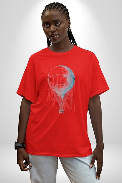 Angemiel Antique Hot Air Balloon Digital Art Red Oversize Women's Men's Front Printed T-Shirt