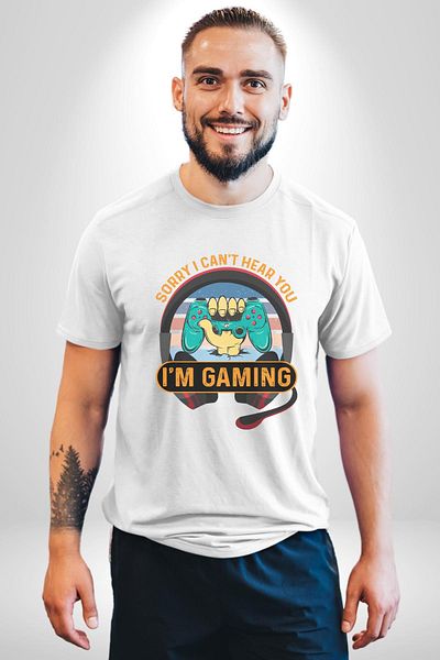 Angemiel تي شيرت مطبوع عليه Gamer Custom Design I'm Gaming I Can't Hear You باللون الأبيض للنساء والرجال مقاس كبير