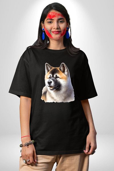 Angemiel Akita Inu Love Dog Black Oversize Women's Men's Front Printed T-Shirt