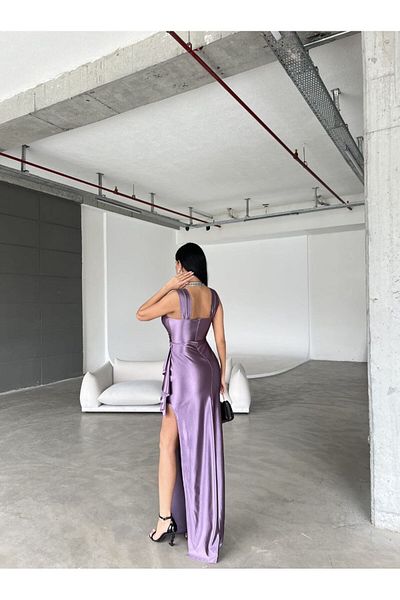 Trendusfashion Rochie de seară elegantă de damă, liliac, cu detaliu de fante