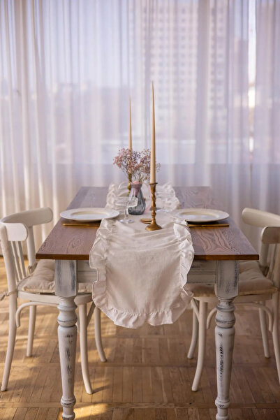 tab-linnn بيرا شريط كتان خام مكشكش ريفي، خياطة يدوية 50 × 150 سم