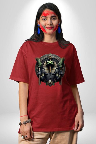 Angemiel Heh God of Time and Eternity Egyptian Red Oversize Women's Men's Front Printed T-Shirt
