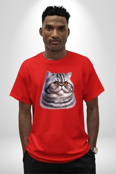Angemiel Persian Cat Red Oversize Women's Men's Front Printed T-Shirt